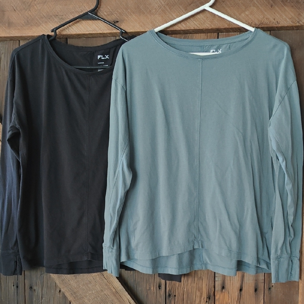 FLX Long Sleeve Shirts in Black and  Dusty Teal Size L Travel Leisure